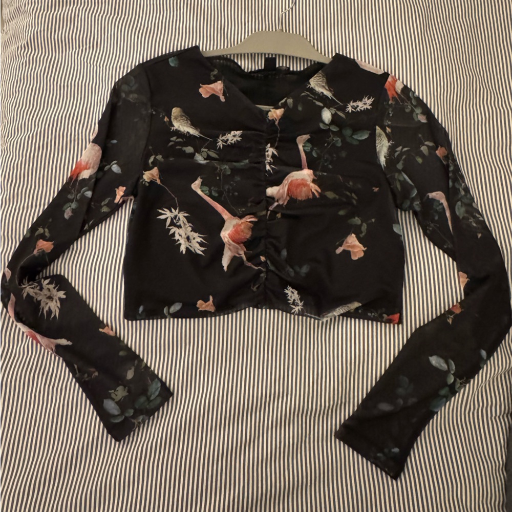 All Saints Black Floral Crop Top